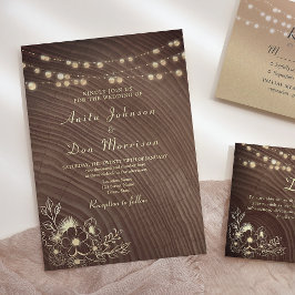 Invitación Boda de Rustic Barn Wood String Lights