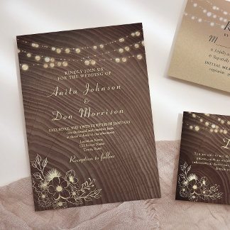 Invitación Boda de Rustic Barn Wood String Lights