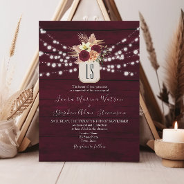 Invitación Boda de Rustic Burgundy Floral String Lights