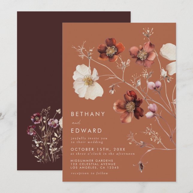 Invitación Boda de Rustic Fall Floral Terracotta (Anverso / Reverso)