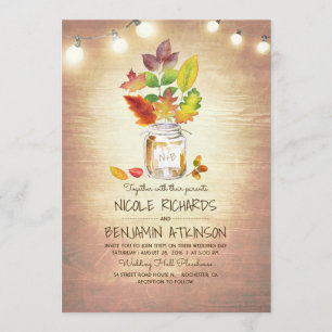 Invitación Boda de Rustic Fall Mason Jar y String Lights