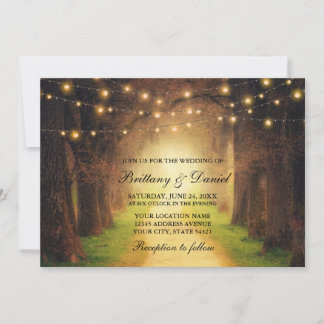 Invitación Boda de Rustic Forest Path String Lights