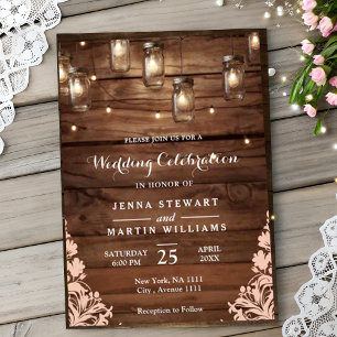 Invitación Boda de Rustic Mason Jar String Lights