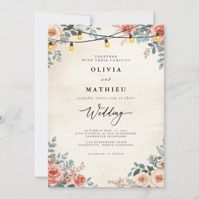 Invitación Boda de Rustic Peach Floral (Anverso)
