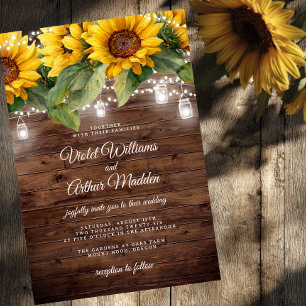 Invitación Boda de Rustic Sunflower Floral String Lights