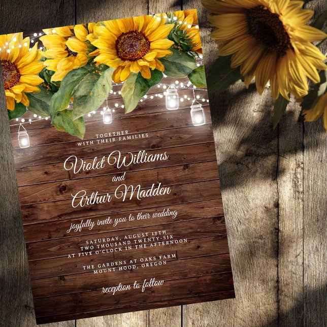 Invitación Boda de Rustic Sunflower Floral String Lights (Subido por el creador)