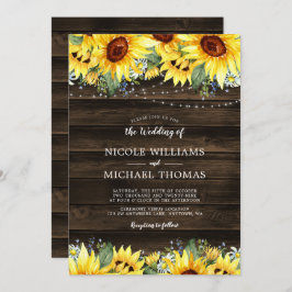 Invitación Boda de Rustic Sunflower Floral String Lights