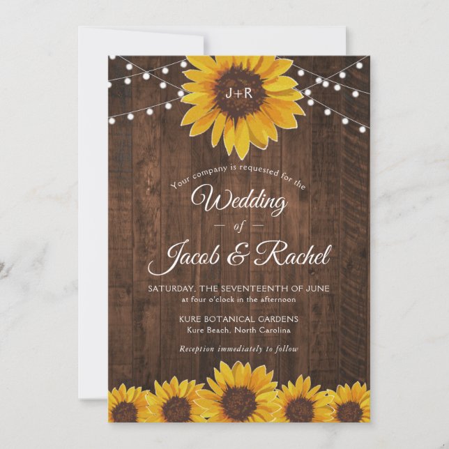Invitación Boda de Rustic Sunflower String Lights (Anverso)