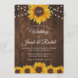 Invitación Boda de Rustic Sunflower String Lights