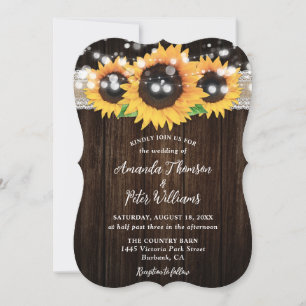 Invitación Boda de Rustic Sunflower Wood String Lights