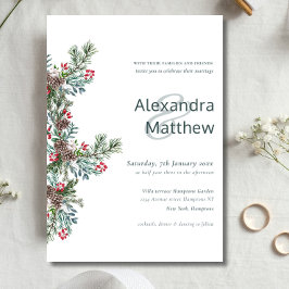 Invitación Boda de Rustic Winter Holly Berries