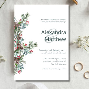 Invitación Boda de Rustic Winter Holly Berries