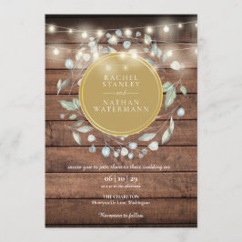 Invitación Boda de Rustic Wood Greenery String Lights