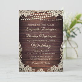 Invitación Boda de Rustic Wood Ivory Lace String L