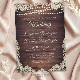 Invitación Boda de Rustic Wood Ivory Lace String Luces