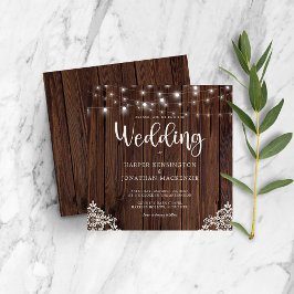Invitación Boda de Rustic Wood Lace String Lights