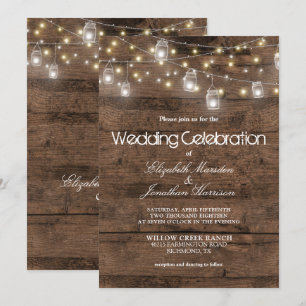 Invitación Boda de Rustic Wood Mason Jars String Lights