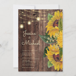 Invitación Boda de Rustic Wood Sunflower String Lights