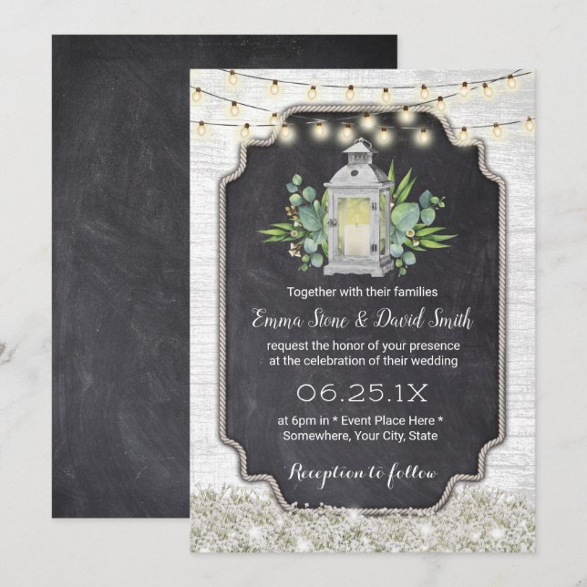 Invitación Boda de Rústica Floral White Lantern (Anverso / Reverso)