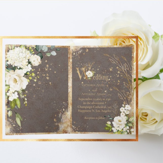 Invitación Boda de Rústica Froral Botánica de Oro Blanco (Subido por el creador)