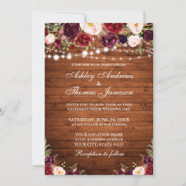 Invitación Boda de Rústica Madera Borgoña Floral