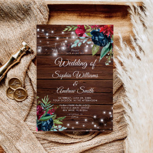 Invitación Boda de Rústica Madera Borgoña Floral