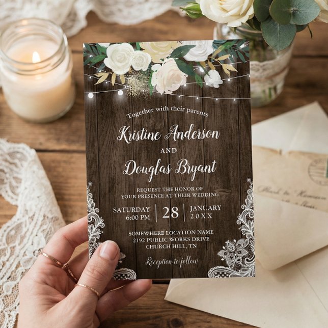 Invitación Boda de Rústica Moda de país Floral de cadenas (Subido por el creador)