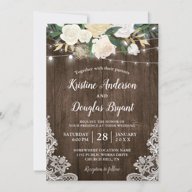 Invitación Boda de Rústica Moda de país Floral de cadenas