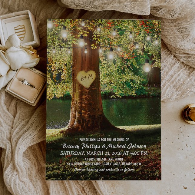 Invitación Boda de Rústica Mountain Lake Twinkle Lights (Subido por el creador)