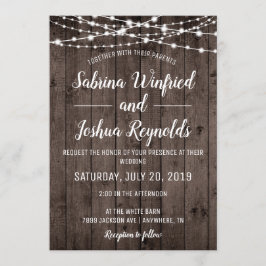 Invitación Boda de Rústico Country Wood String Lights
