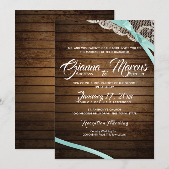 Invitación Boda de Rústico Lace y Barn Wood (Anverso / Reverso)