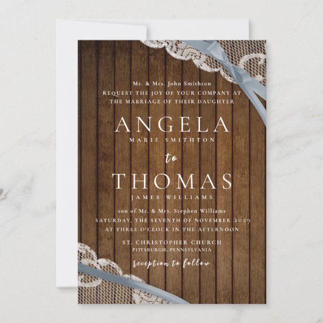 Invitación Boda de Rústico Lace y Barn Wood (Anverso)