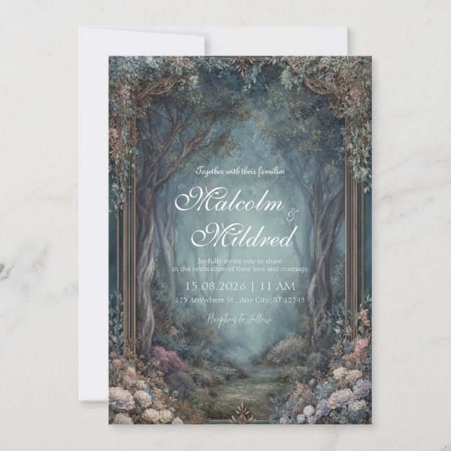 Invitación Boda de ruta de bosque encantado (Anverso)