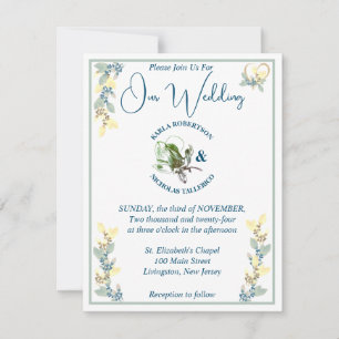 Invitación Boda de sabios, amarillos y florales blancos