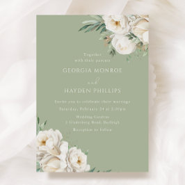 Invitación Boda de sabios de lujo blanco floral premium