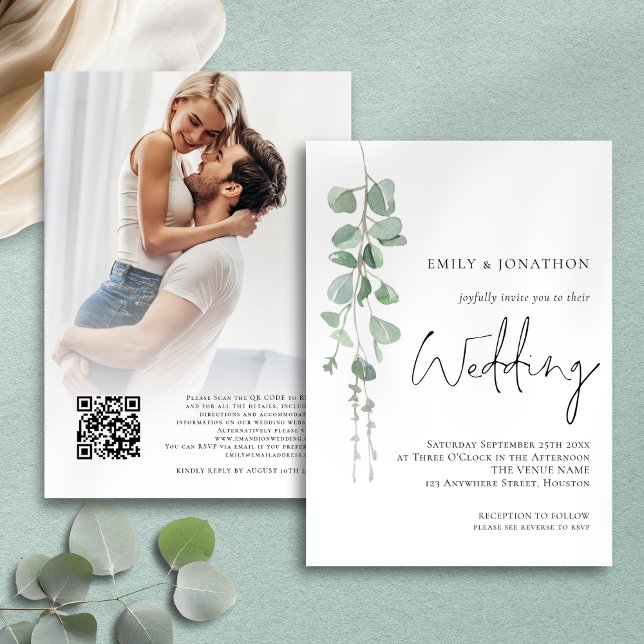 Invitación Boda de sabios para escritura fotográfica moderna  (Front and back view)