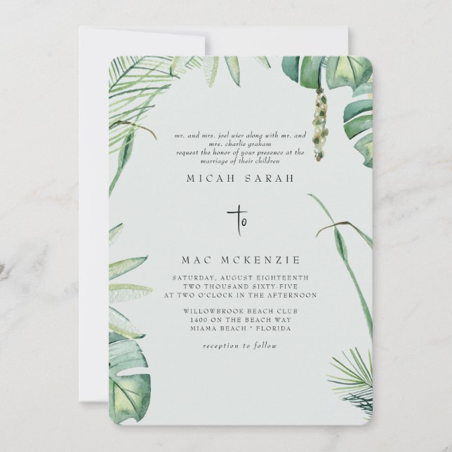 Invitación Boda de Sage Beach Tropics con ambos padres (Anverso)