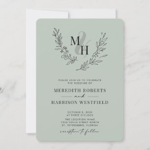 Invitación Boda De Sage Del Código QR Del Vaso Del Monograma 