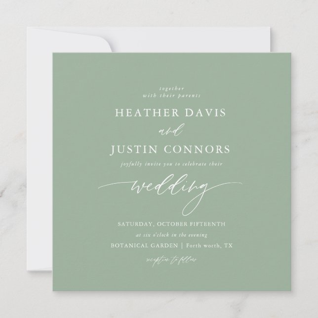 Invitación Boda de Sage Green Rustic Calligraphy Square (Anverso)