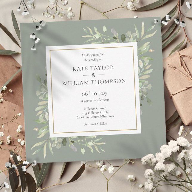 Invitación Boda de Sage Greenery Botánico Aquarela (Sage Greenery Wedding Botanical Watercolor Invitation)