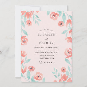 Invitación Boda de salmón Aqua Foliage Eucalipto