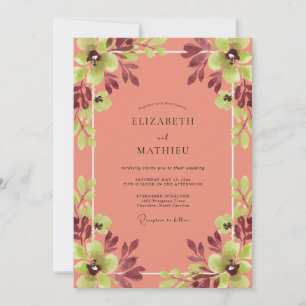 Invitación Boda de Salmón Follaje Borgoña Eucalipto