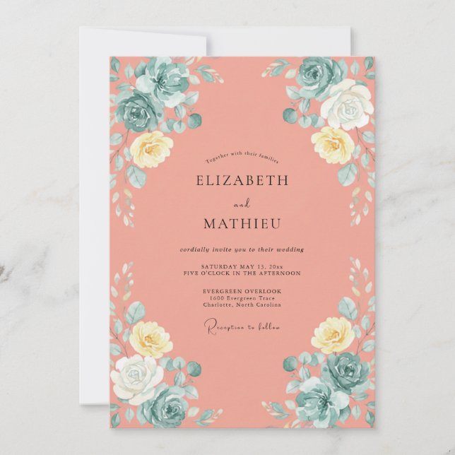 Invitación Boda de Salmón Peonía (Anverso)