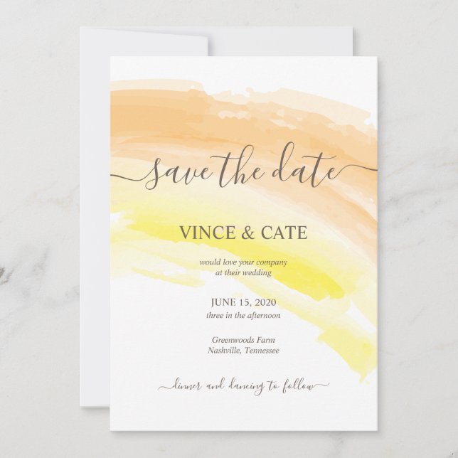Invitación Boda de Salpicadura de Acuarela Amarillo Naranja (Anverso)