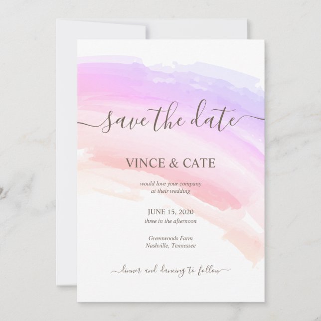 Invitación Boda de salpicaduras de acuarela en tonos rosa (Anverso)