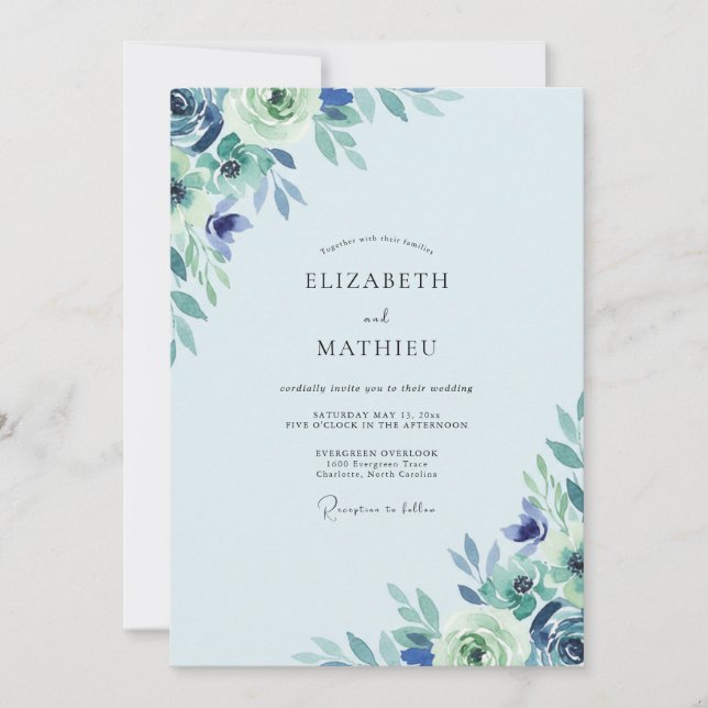 Invitación Boda de Salvia con Follaje de Periwinkle (Anverso)