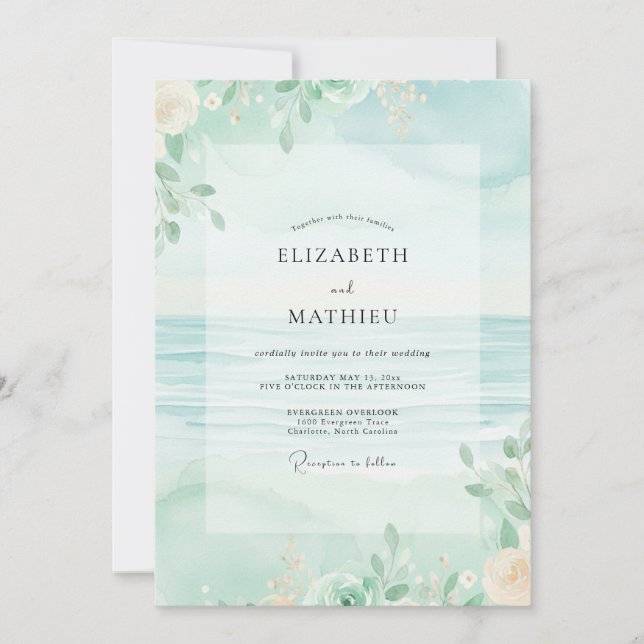 Invitación Boda de Salvia de Follaje Espuma de Mar (Anverso)