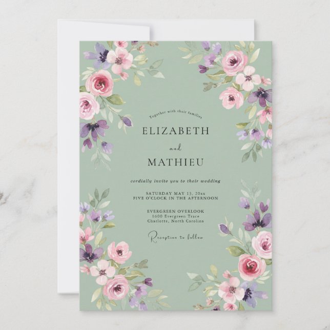 Invitación Boda de Salvia Lavanda Ranunculus Eucalipto (Anverso)