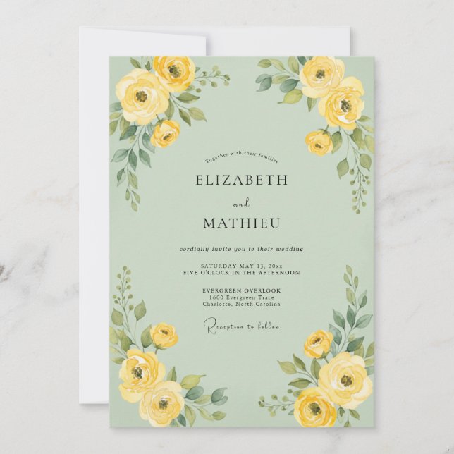 Invitación Boda de Salvia Limón Ranunculus Eucalipto (Anverso)