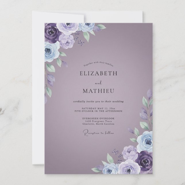 Invitación Boda de Salvia Ranunculus Violeta Periwinkle (Anverso)